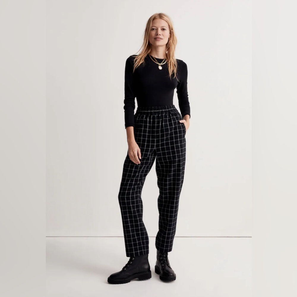 Madewell Huston Pull-On Tapered Pants in Plaid Women’s Size XS Black